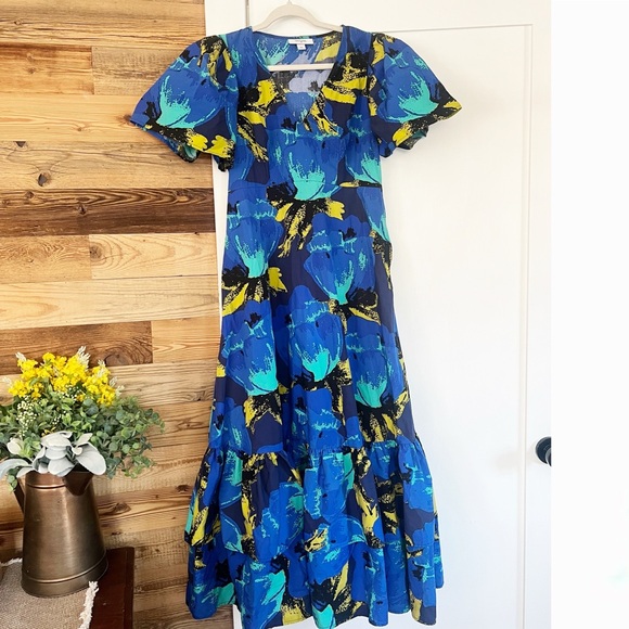 Christopher John Rogers x Target Floral Puff Sleeve Tiered Dress Blue Size 6 - Picture 4 of 7